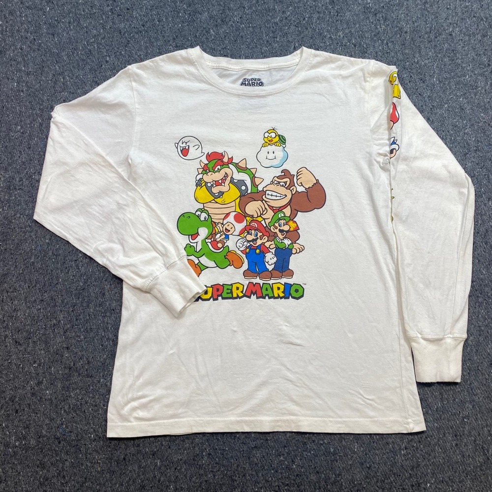 Nintendo Super Mario TShirt Sz M Mens White Skater Graphic Sleeve Print 2021